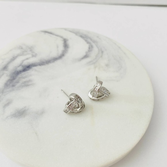 Iced Out Cycle Buckle Silver Stud Earrings for Women - Picture 8 of 12